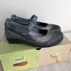 NAOT "Kirei" Grey Leather Mary Jane Flat Shoes
